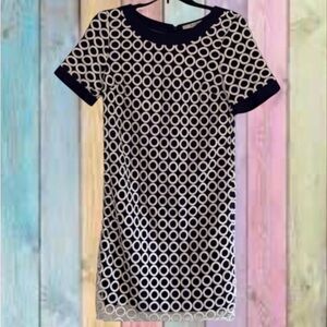 Boden Navy Blue White Eyelet Overlay Short Sleeve Cotton Shift Dress